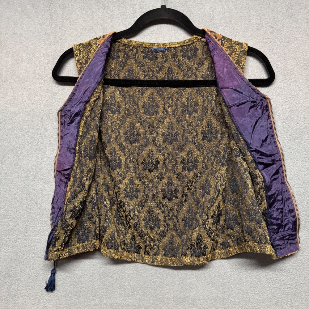 Vtg? Tapestry Brocade Boho Vest Tassel Zip Front S/M? Cottage Fairy Ren Faire - Picture 3 of 13